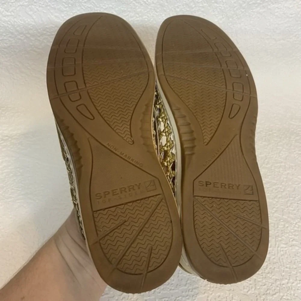Sperry Top Sider Angelfish Tan/Gold Cage Boat Shoe Women 7M China Leather/Fabric